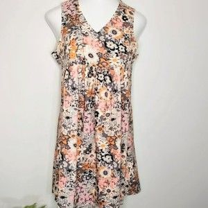 Pink and Orange Floral Sleeveless Summer Dress